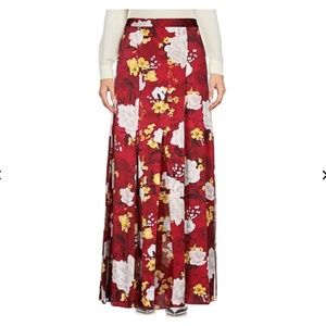 Alice + Olivia Athena Silk Maxi Pleated Skirt White Lotus Floral Maroon small